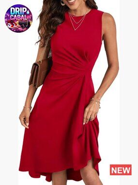 Sleeveless Ruched Waist A Line High Low Midi Cocktail Dress